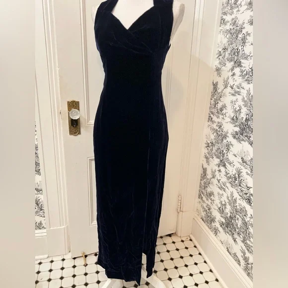 blue midi dress asos Blue Velvet Dress - Rose Collar | Pearl Buttons